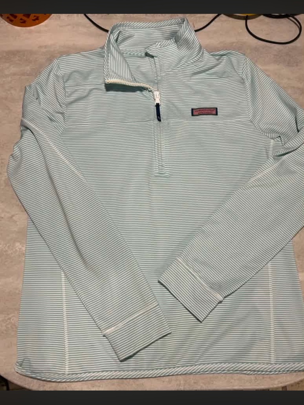Vineyard Vines womens Light Blue & White Striped Sankaty Quarter-Zip
